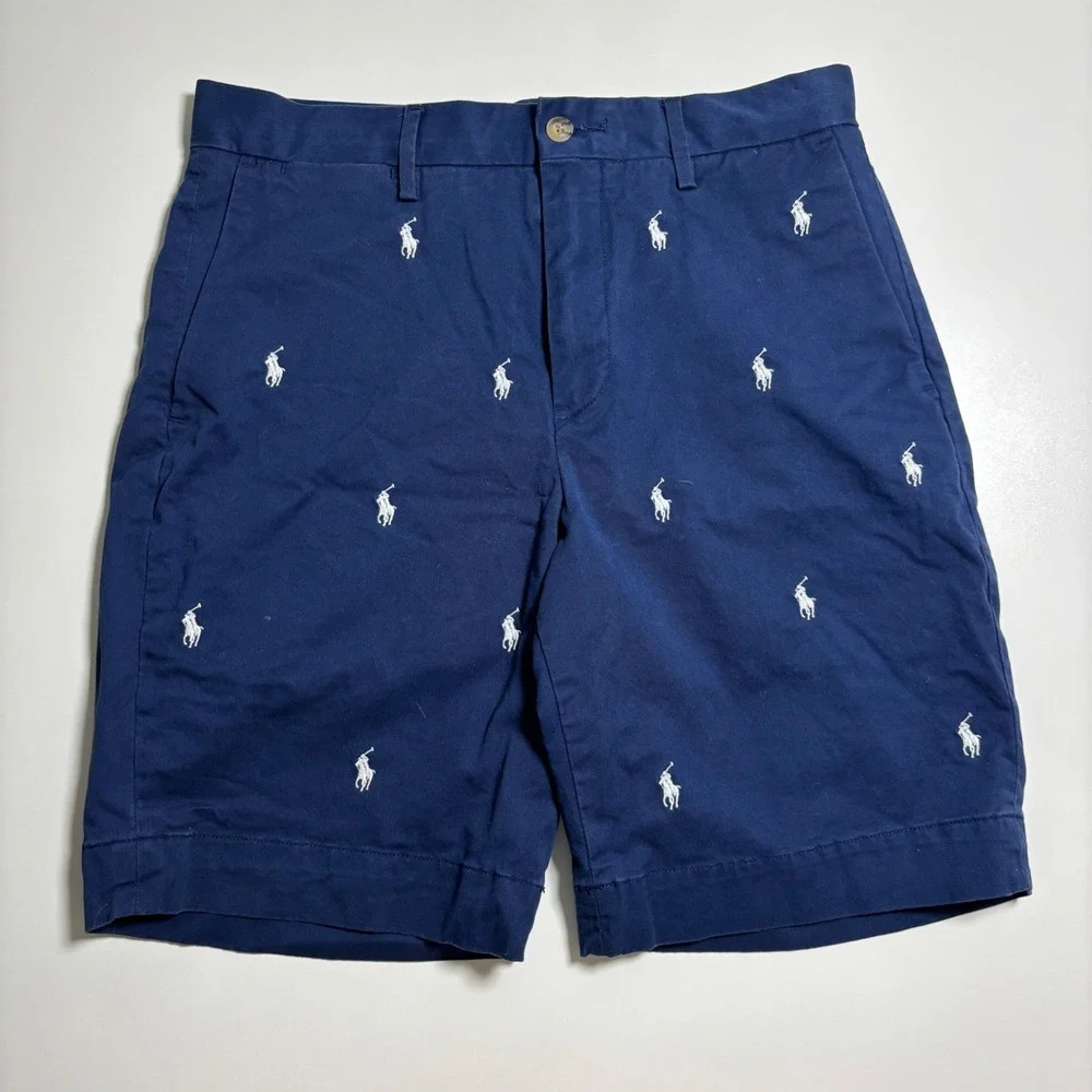 Polo Ralph Lauren All Over Pony Print Shorts Mens 29 Navy Blue Embroidered Chino